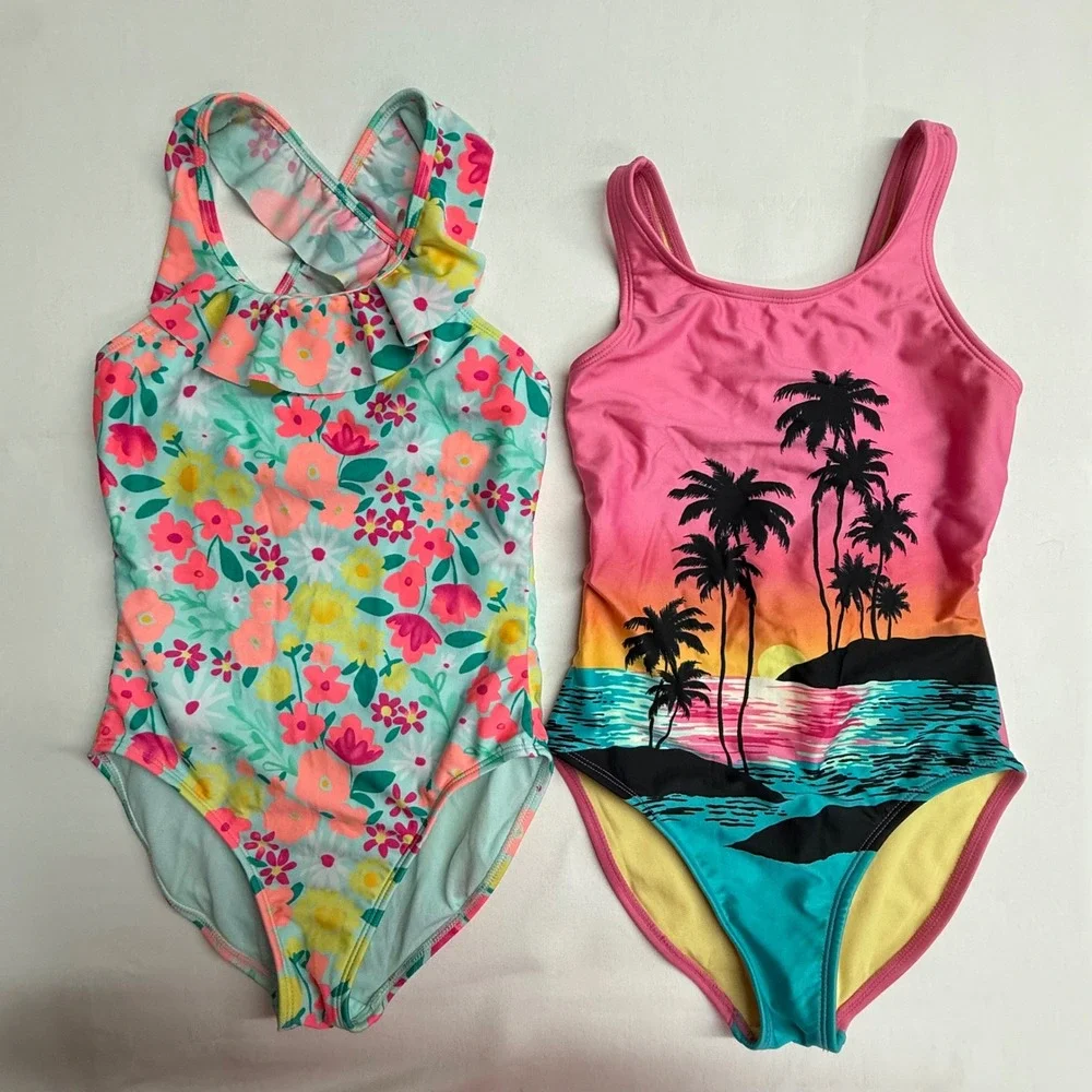 Girls Swimsuit Bundle Lot 2 Size Large 10/12 Cat & Jack Art Class One Piece